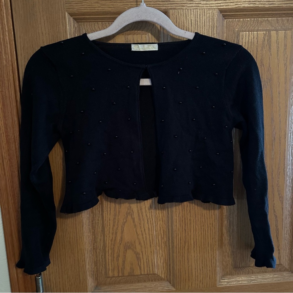 Cinderella Brand Girls Size 10/12 Black Cropped Beaded Cardigan